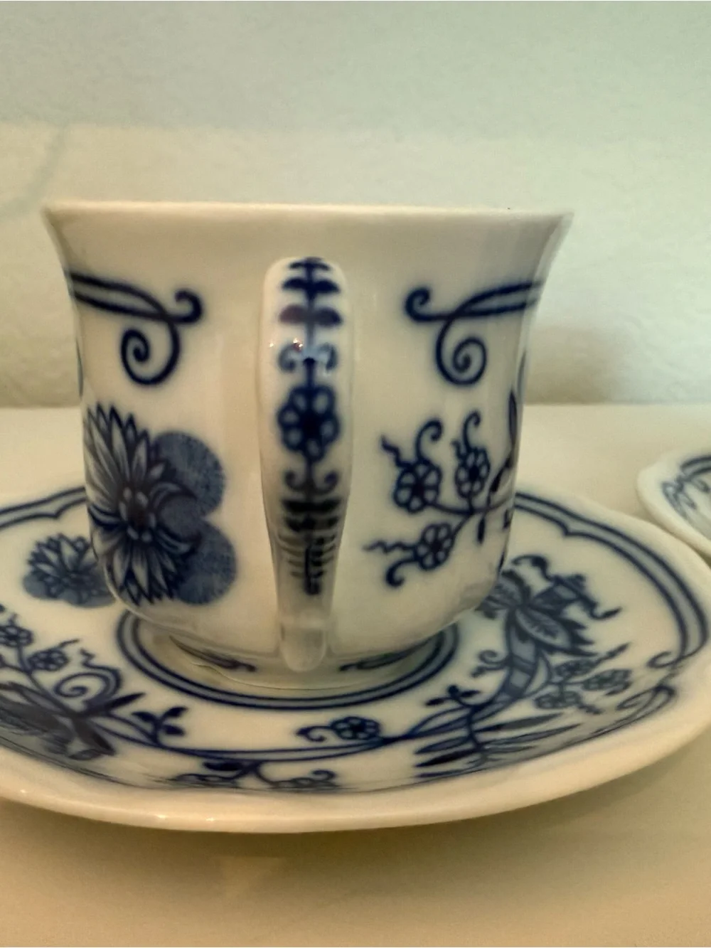Leander 1946 Vintage Blue Onion Porcelain Cup Saucer Czech Karlsbad Set